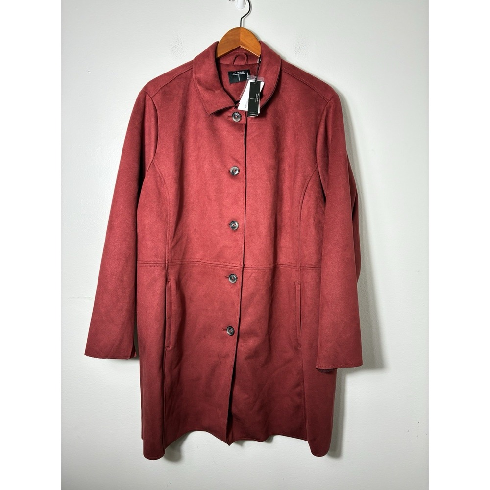 NEW! Tahari Women 3XL Red Faux Suede Leather Car Coat Button Front Soft Casual